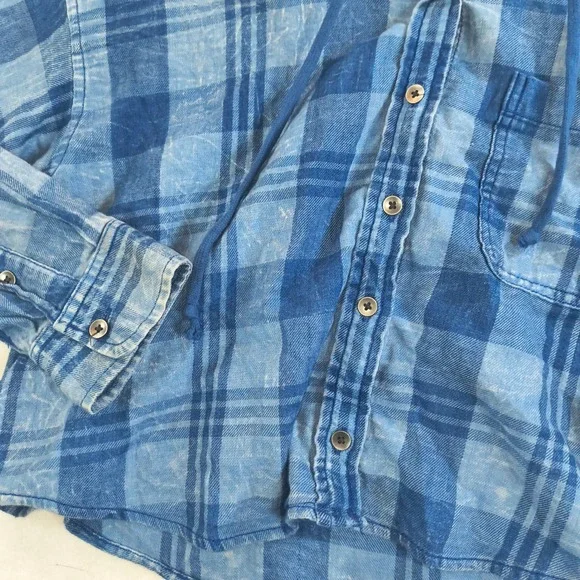 American Eagle Hooded Plaid Flannel Shirt SP Blue Button Up Hoodie Top - Picture 3 of 16